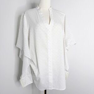 Abbey Glass White Textured Open Sleeve Blouse Size Large